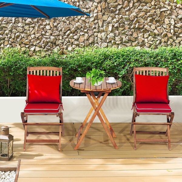 Costway 3PCS Patio Folding Wooden Bistro Set Cushioned Chair