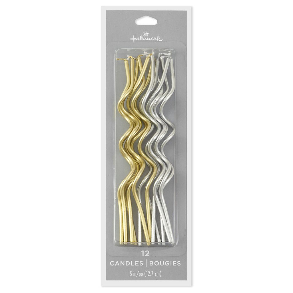 Hallmark  Metallic Gold and Silver Squiggle Birthday Candles, Set of 12