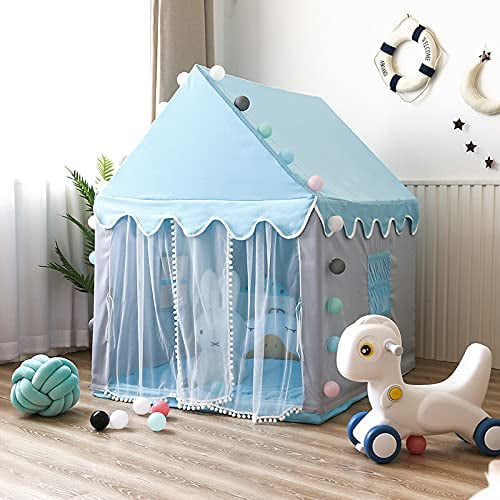 Willstar Princess Castle Tent for Girls Fairy Play Tents for Kids Blue Playhouse with Fairy Star Lights Toys for Children or Toddlers Indoor or Outdoor Games 51.2 x 39.4 x 47.2 Inch