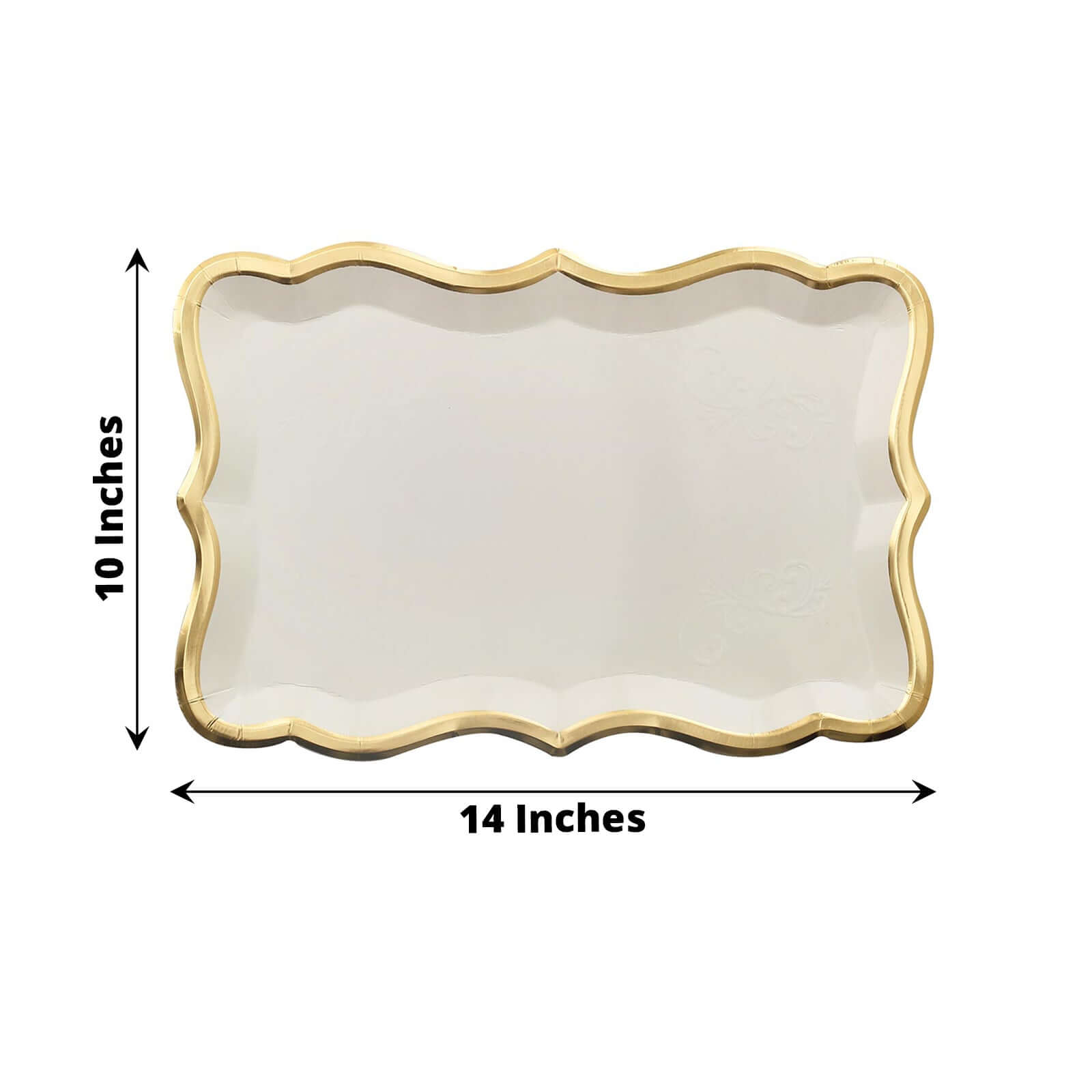 10 Pack Elegant White / Gold Rim Disposable Serving Trays, Heavy Duty 400 GSM Paper Rectangular Party Platters 14