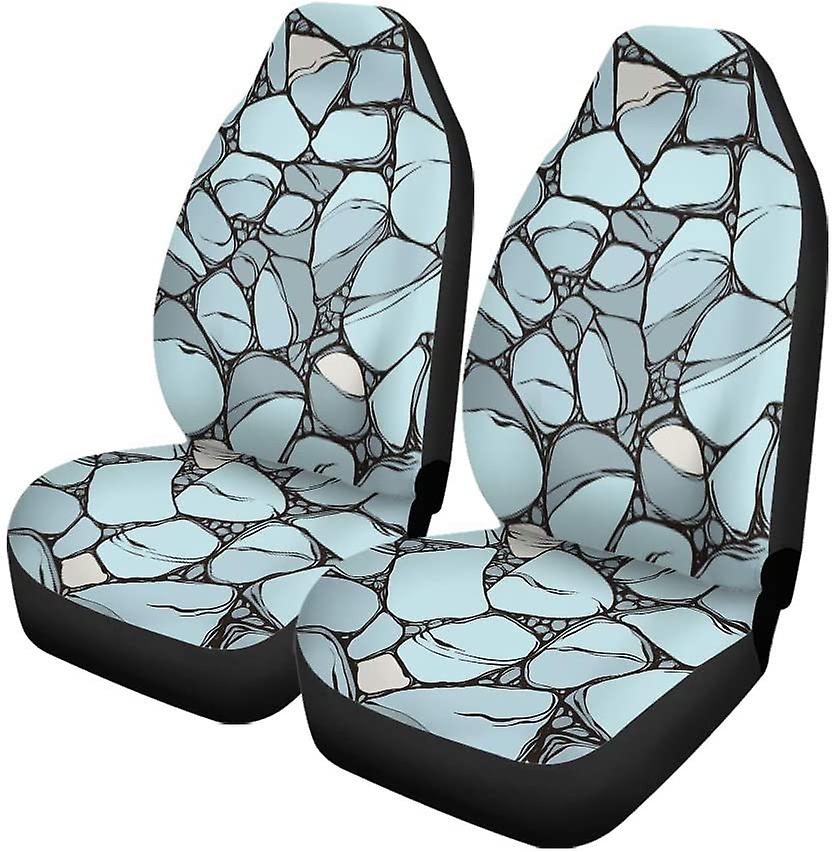 Set Of 2 Car Seat Covers Blue Rock Sea Stones Under Water Pattern Pebble River Universal Auto Front Seats Protector Fits