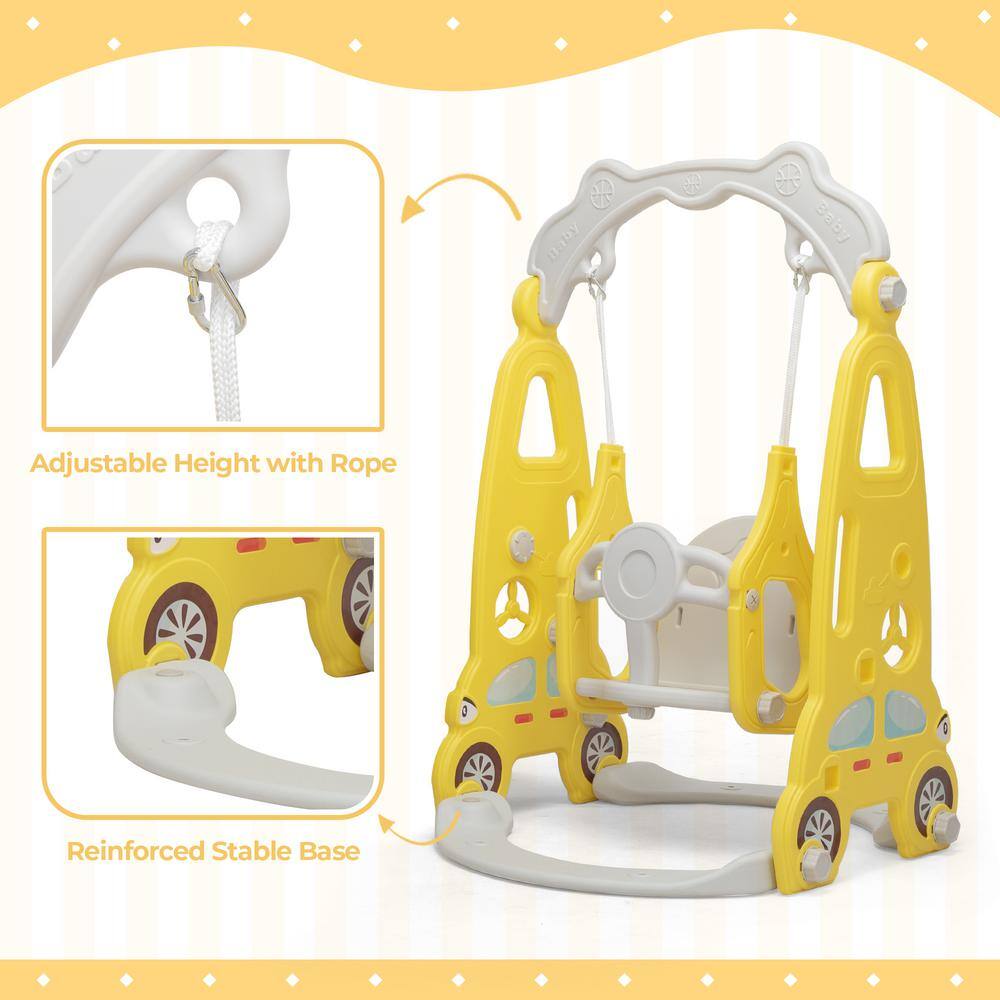 Nyeekoy 5-in-1 Kids Slide and Swing Set Toddler Climber Playset Indoor Outdoor Playground Yellow Plus Grey TH17A1003-T01