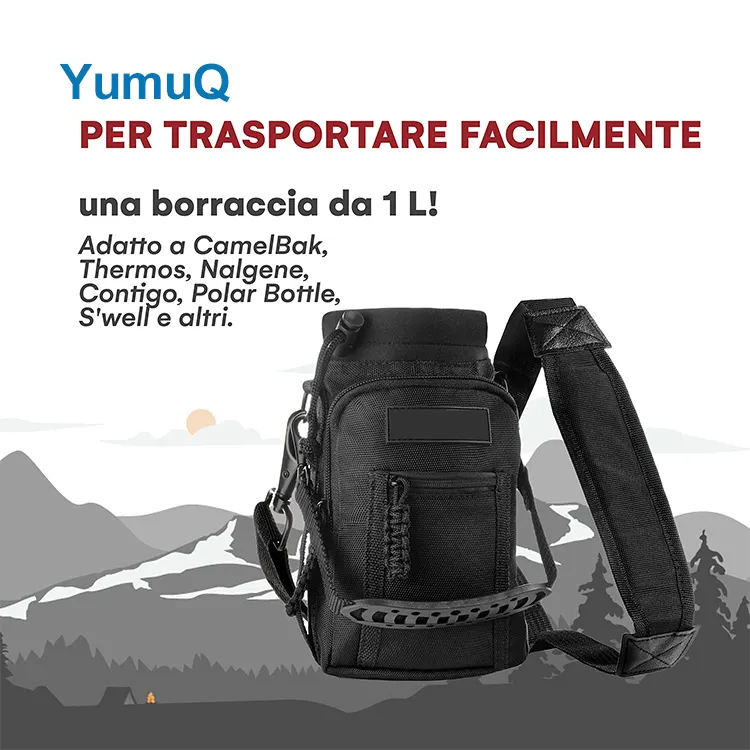 YumuQ 32 oz Neoprene + 1200D Polyester Water Bottle Sleeve Cover Holder With Adjustable Strap For Hiking Camping Fishing