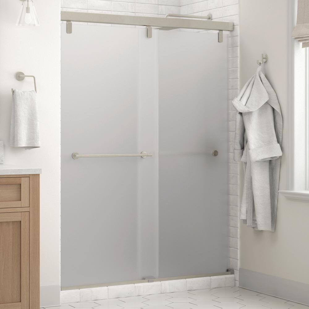 Delta Everly 60 x 71-12 in. Frameless Mod Soft-Close Sliding Shower Door in Nickel with 14 in. (6mm) Frosted Glass SD3442054