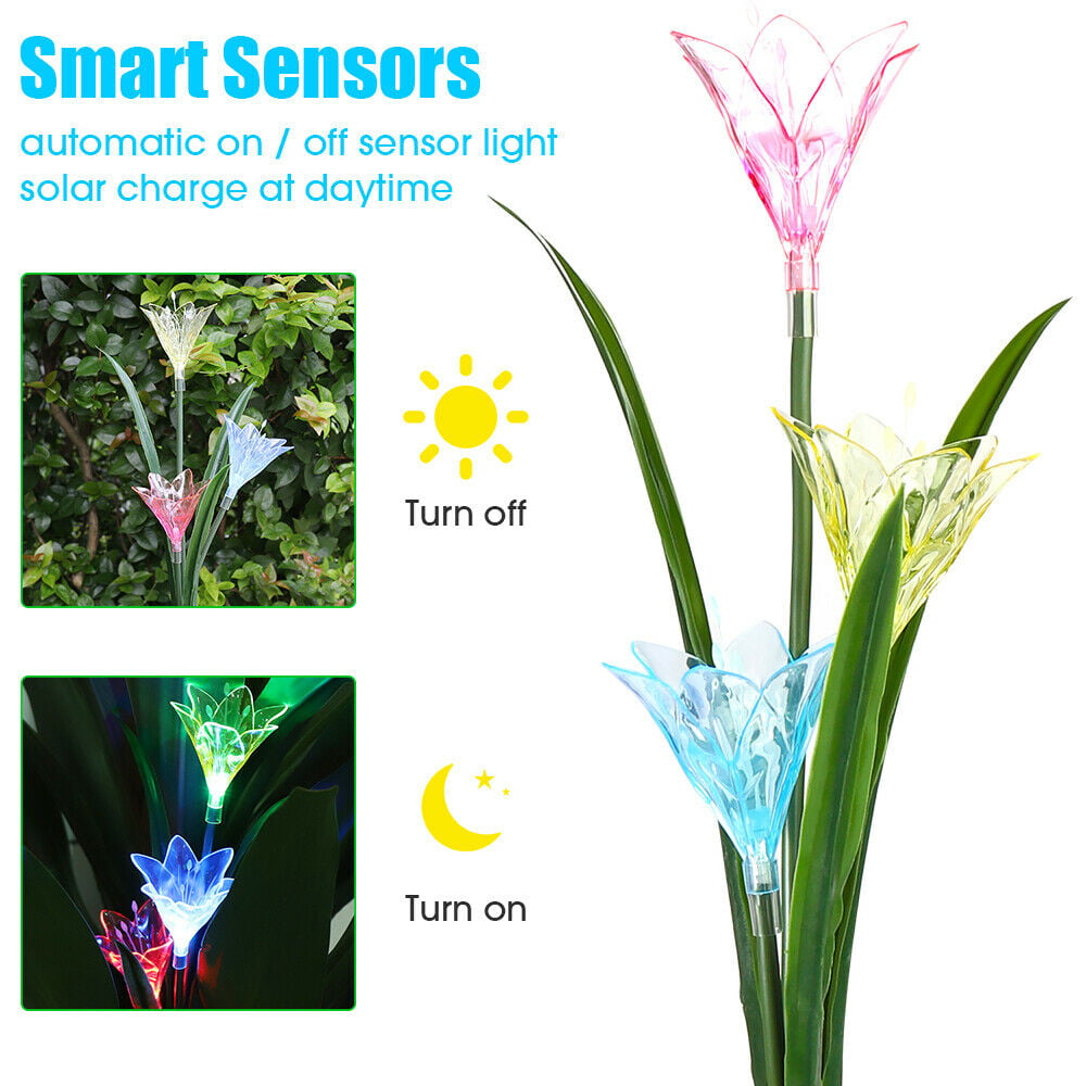 2 Pack Solar Garden Lights Lily Flowers Stake Lamp For Yard Outdoor Patio Decor