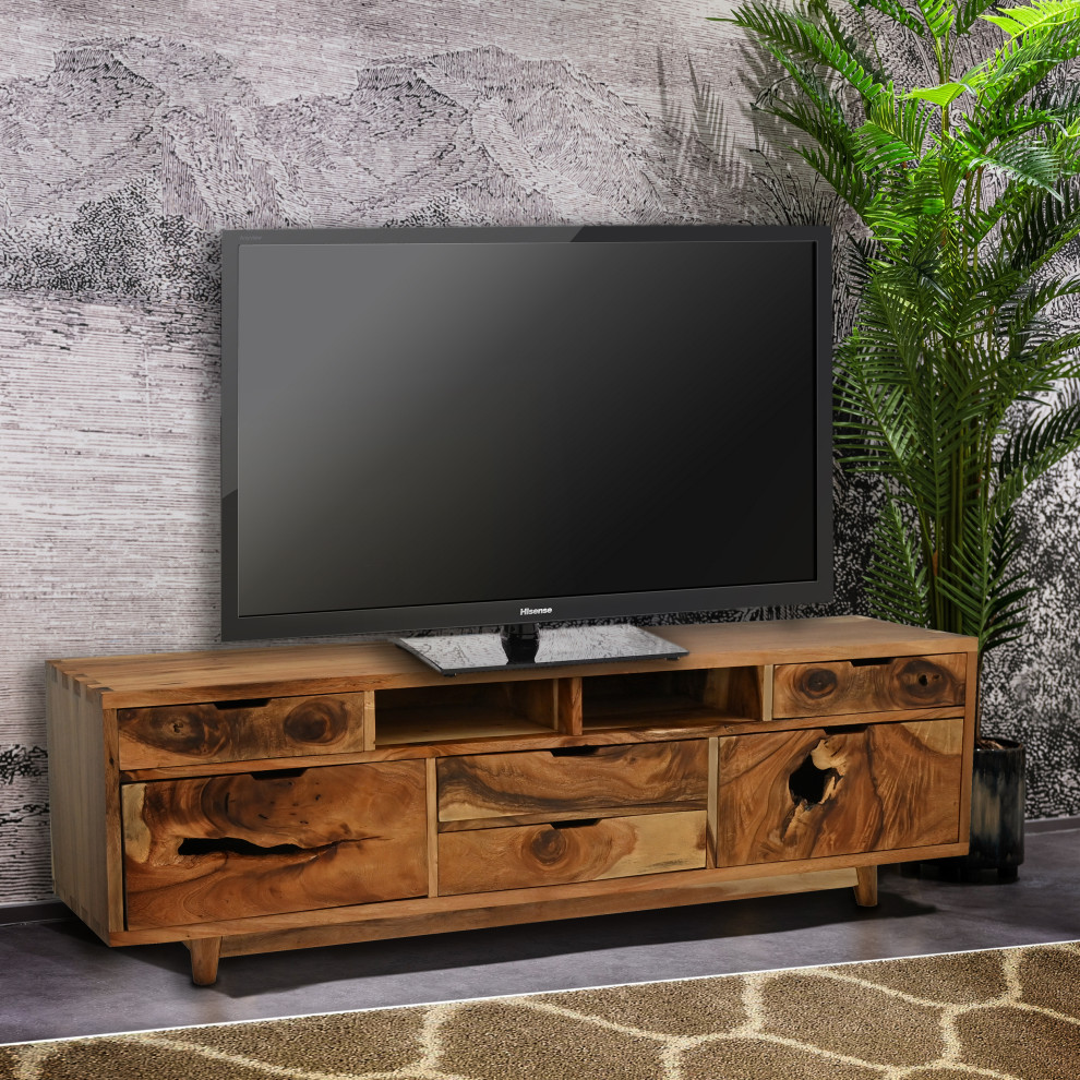 Bolzano Live Edge Suar Dresser/Media Center With 6 Drawers   Midcentury   Entertainment Centers And Tv Stands   by Chic Teak  Houzz