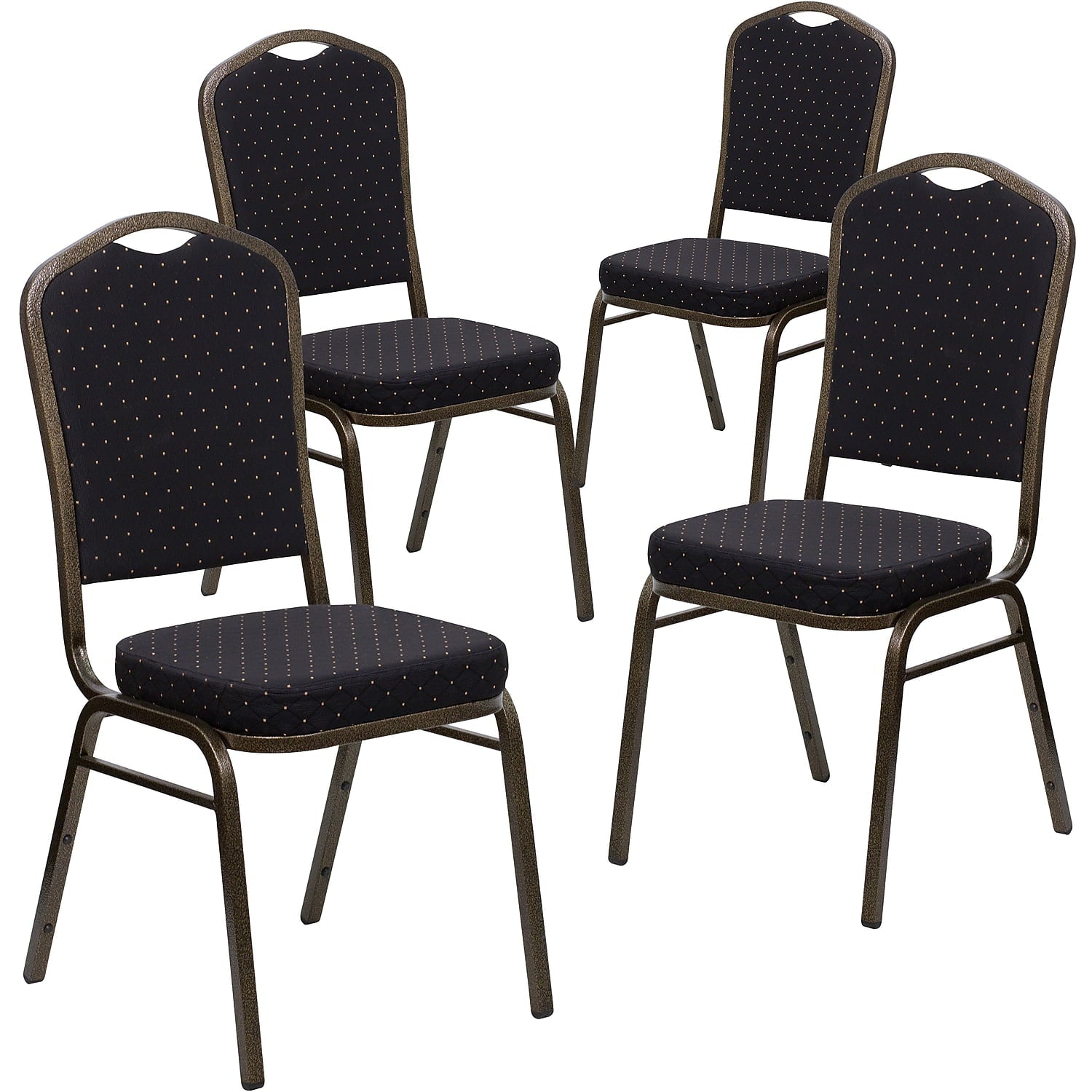 Flash Furniture 4 Pack HERCULES Series Crown Back Stacking Banquet Chair in Black Patterned Fabric - Gold Vein Frame