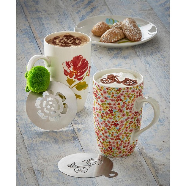 Tagltd Fleurette Mug amp Stencil Set 18 Oz