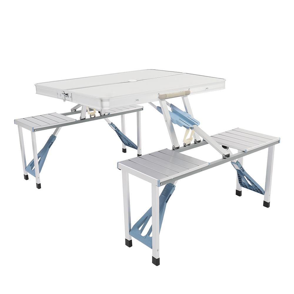 EasingRoom Picnic Table with Chair Seats Foldable Aluminium Alloy Silver