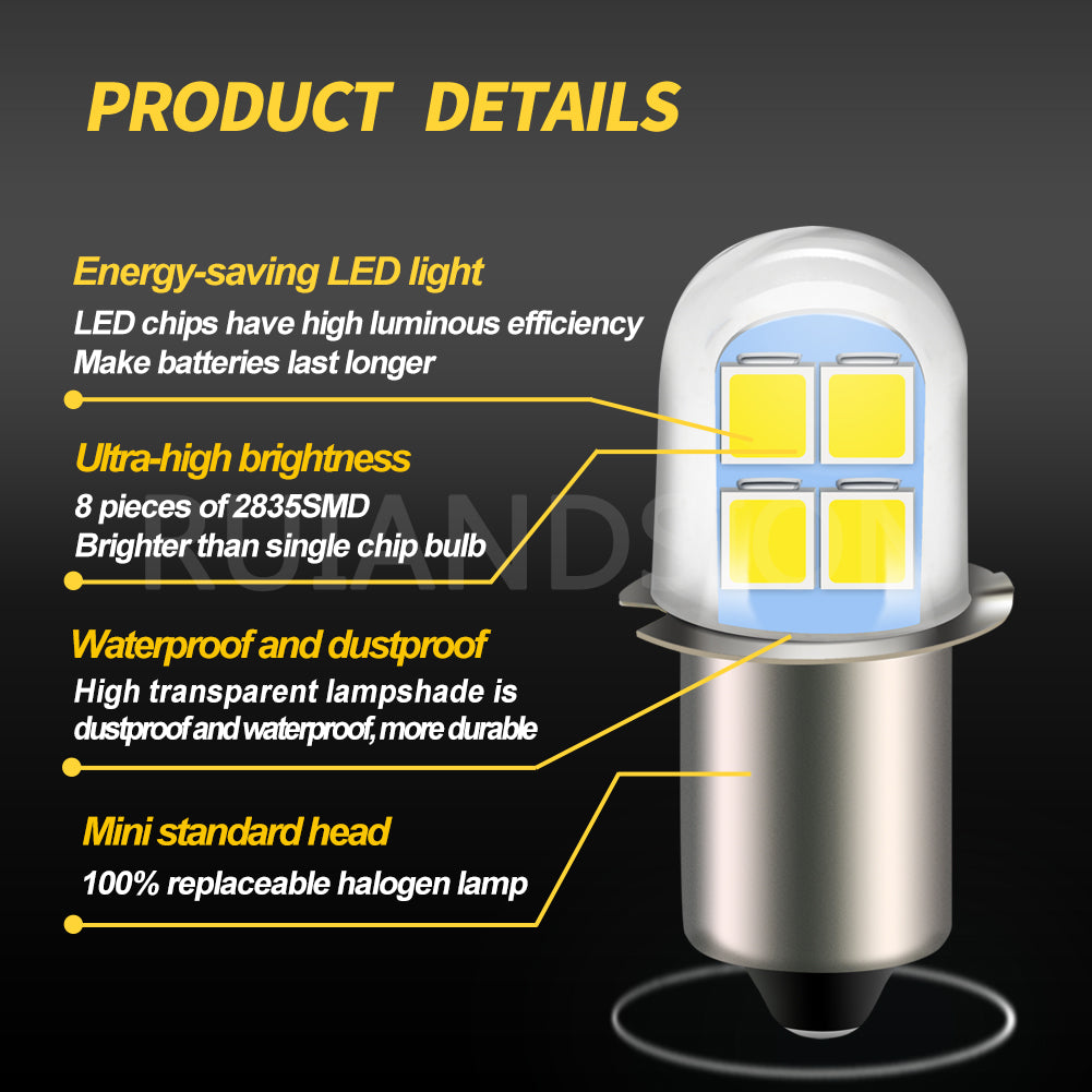 Ruiandsion Bulb for Flashlight，P13.5S Base 2835 Chip White，LED Replacement Light Bulb，Pack of 2