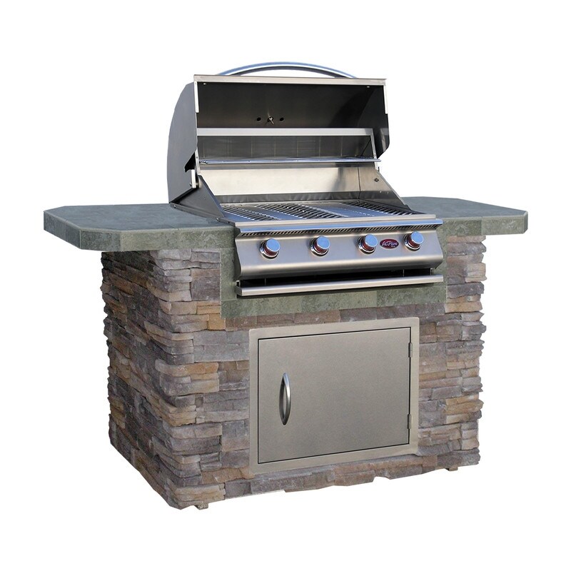 4-Burner， 6 ft. Stone Veneer and Tile Propane Gas Grill Island in Stainless Steel