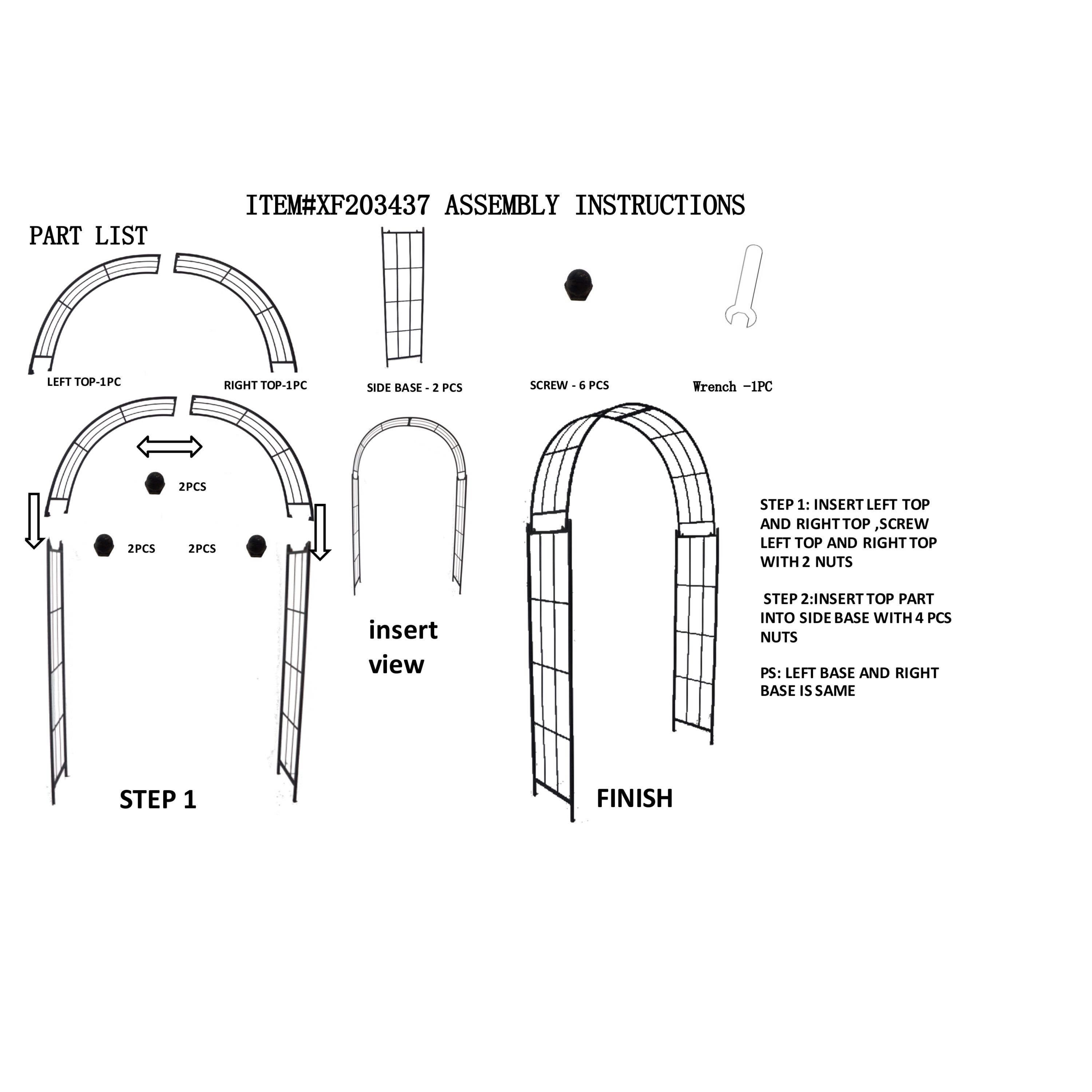 DecMode 91" Indoor Outdoor Arched Black Metal Garden Arbor with Lattice Work Sides