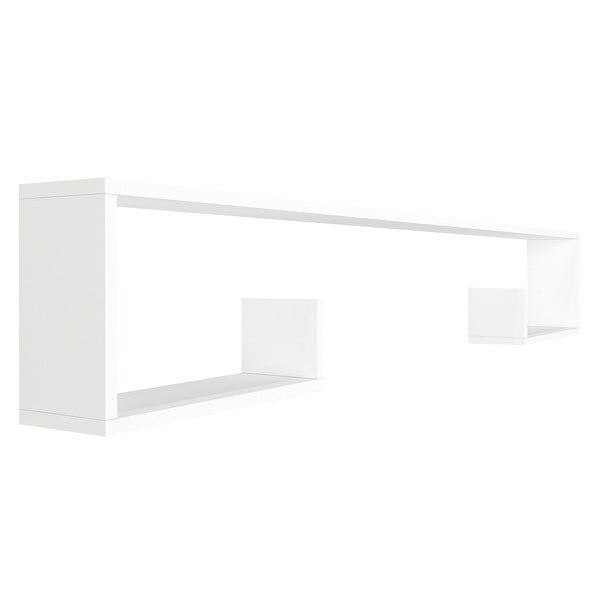 71 Inch Wooden TV Console Entertainment Media Center， 2 Piece Set， Wall Mounted Floating Shelf， White， Brown