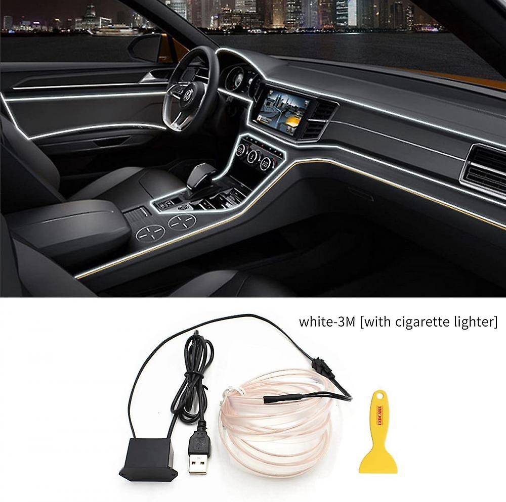 Cold Light Car Mood Light Led Interior Mood Light Luminous Line Door Gap Light-white-3m [with Cigarette Lighter] (a Set)