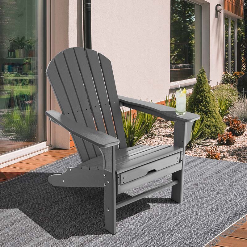 HDPE Adirondack Chair with Retractable Ottoman, Outdoor Chaise Lounge Chair for Lawn Pool Deck