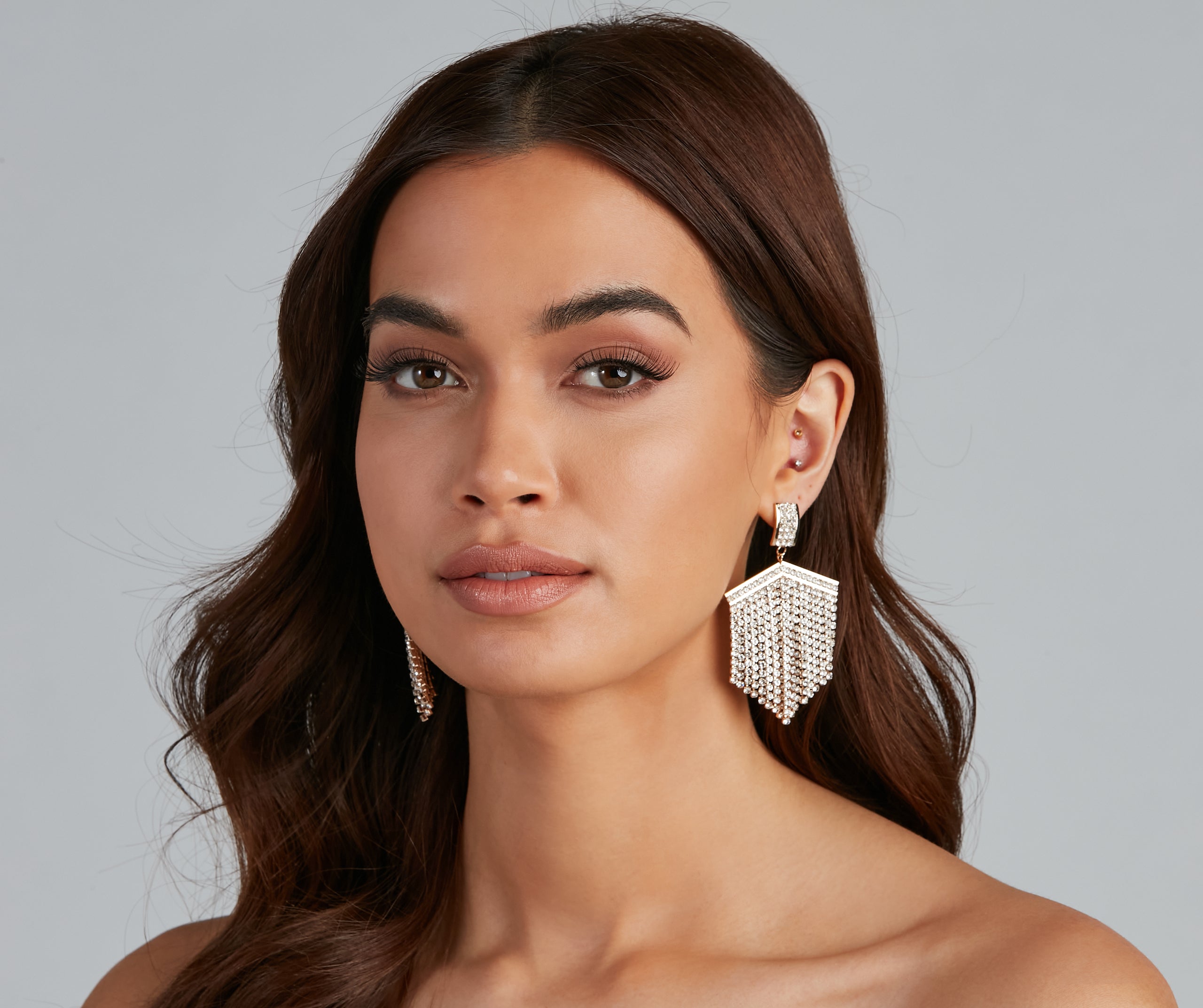 Rhinestone Fringe Arrow Accent Earrings