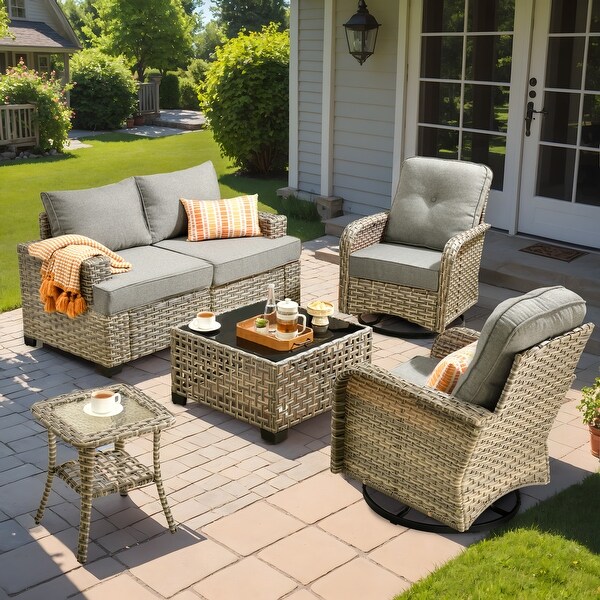 XIZZI 6Piece Patio Furniture Wicker Conversation Set with Swivel Chair