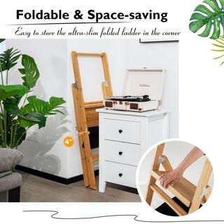 ANGELES HOME 3 Step Foldable Bamboo Step Ladder Stool with Tool Storage Bag 108CKJV317NA