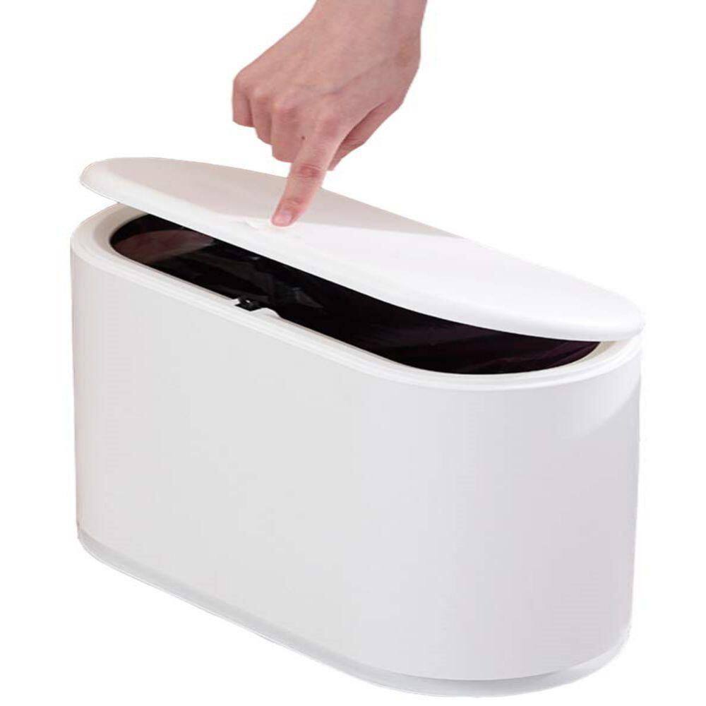 Dracelo 10 Liter Rectangular Plastic Trash Can Wastebasket with Press Type Lid in Cream White B07XWD9PD7