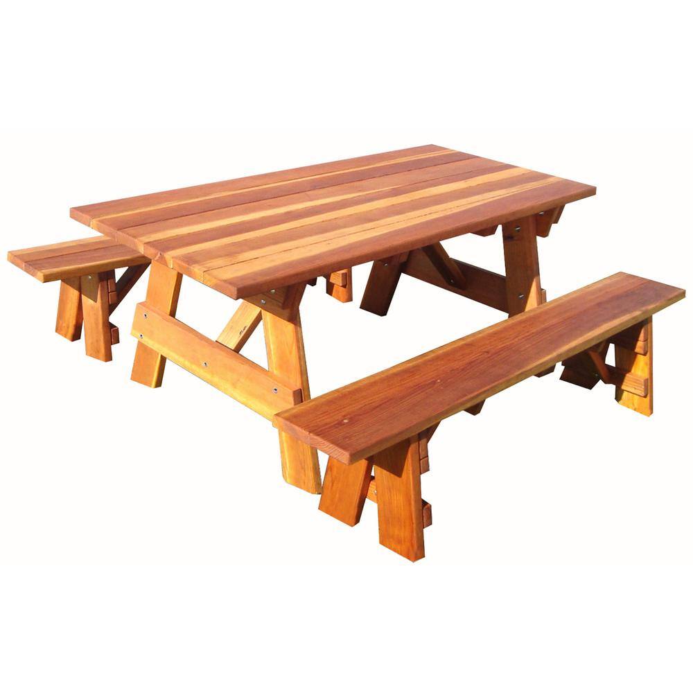 Best Redwood Pacific Redwood Stained 8 ft. Douglas Fir Wood Picnic Table with Separate Benches PTDCHBF-8SC1905