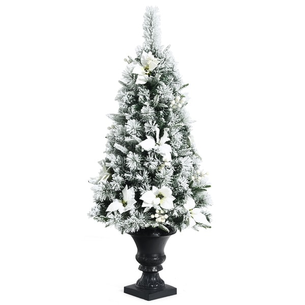 Costway 4ft Prelit Snowy Christmas Entrance Tree w/ White Berries and