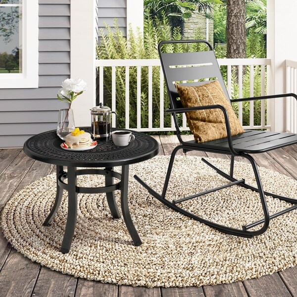 Cast Aluminum Patio Side Table Outdoor Round Table with Umbrella Hole