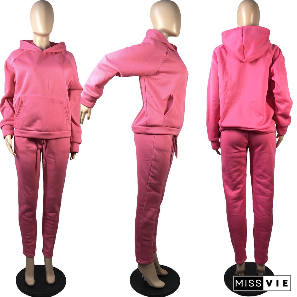 Solid Color Long Sleeve Hoodie Sweatpants Two-piece Set