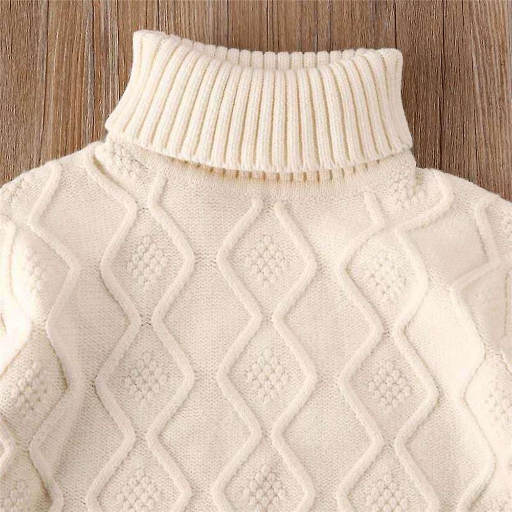 Baby Kids Winter Clothes 2 Pieces Set Turtleneck Knitted Sweater Tops Plaid Skirt Suit White 90cm