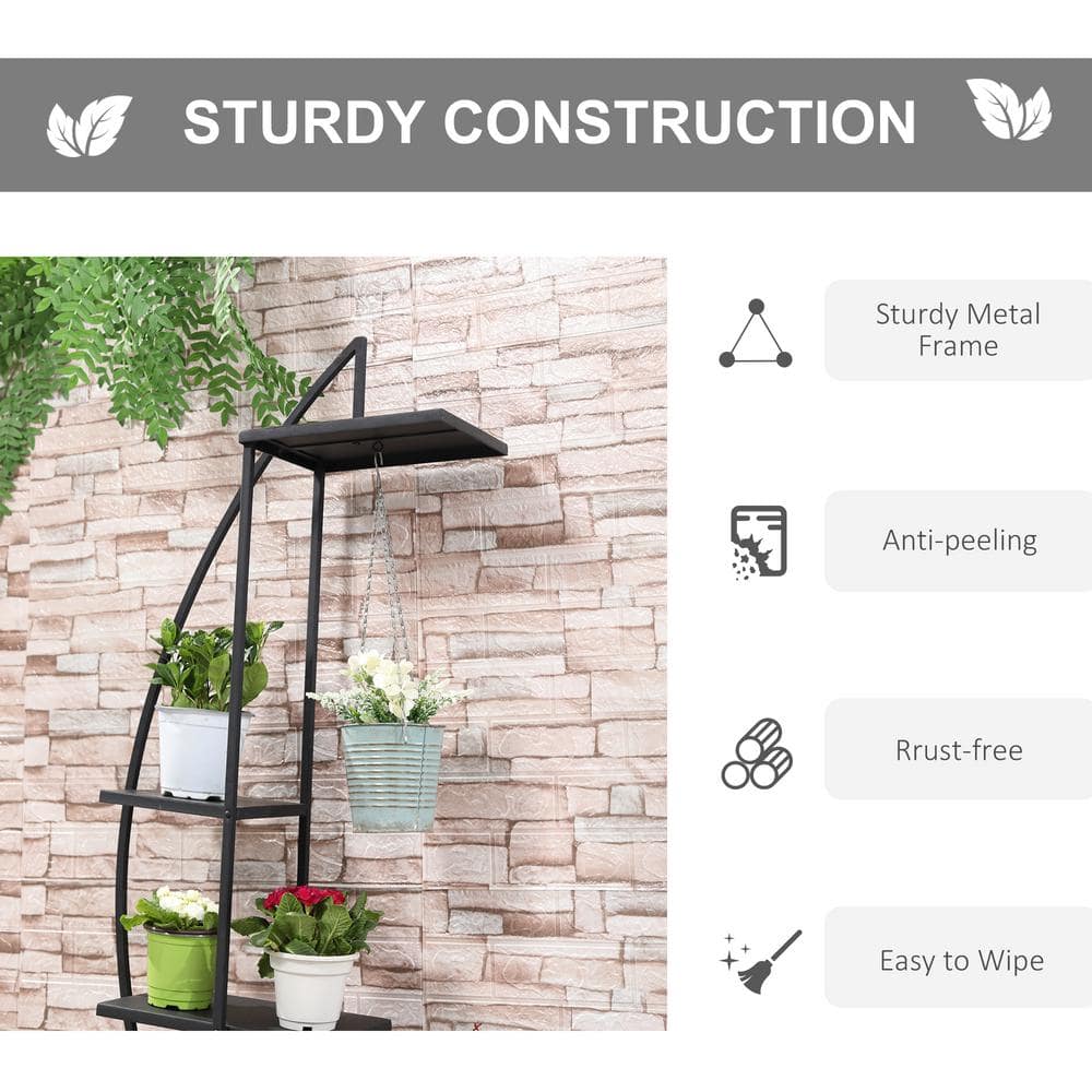 Outsunny Black 5 Tier Iron Plant Stand Half Moon Shape (2-Pack) 845-745BK