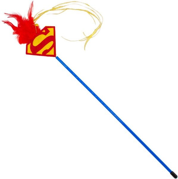 Buckle-Down DC Comics Feather and Ribbon Wand Superman Shield Logo Cat Toy， Blue