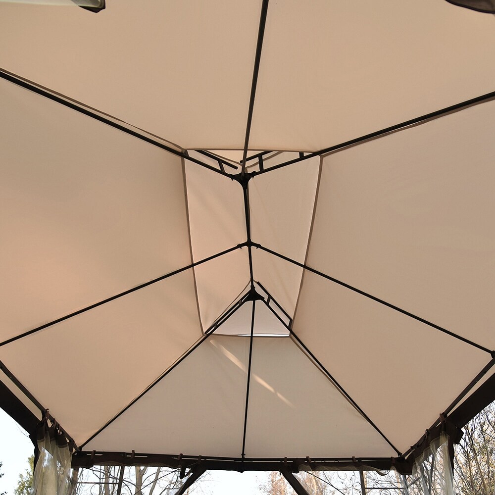 13 Ft x 9.7 Ft Iron Patio Outdoor Gazebo with Mosquito Netting