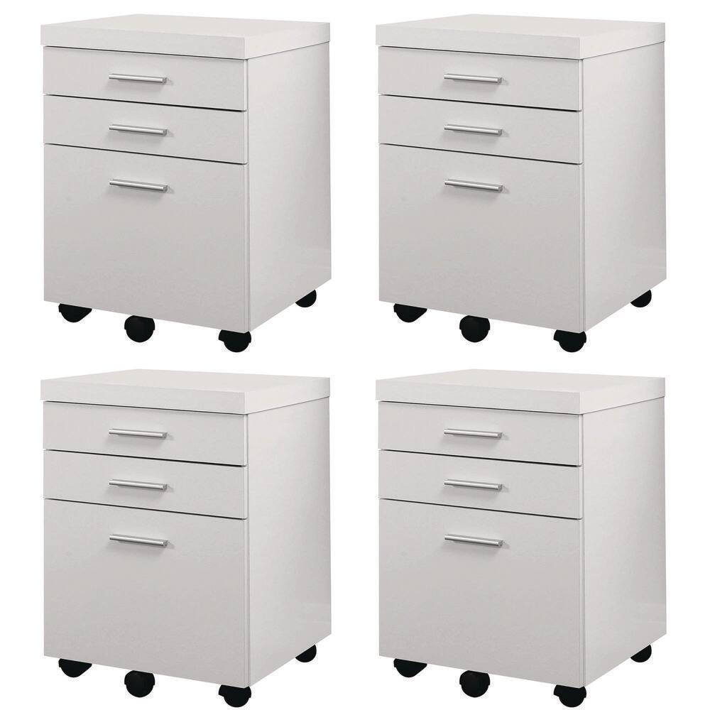 Monarch Specialties White 3-Drawer Rolling Portable Filing Cabinet (4 Pack) 4 x VM-7048