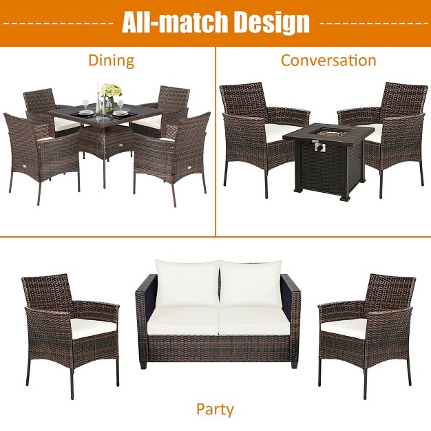 Costway Patio Rattan Arm Dining Chair Cushioned Sofa Furniture Brown