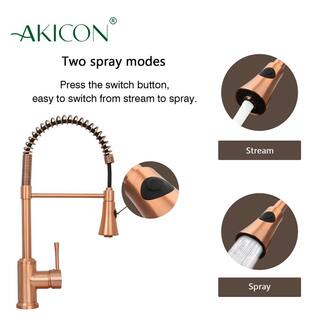 Akicon 4 in. Centerset Single-Handle Pre-Rinse Spring Pull Down Sprayer Kitchen Faucet in Copper AK566C