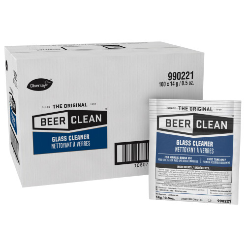 Diversey Beer Clean Glass Cleaner， Powder， 0.5 oz Packet， 100/Carton (990221)