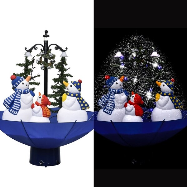 vidaXL Snowing Christmas Tree with Umbrella Base Blue 2 ft PVC