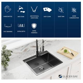 Glacier Bay Gunmetal Black Stainless Steel 25 in. 18 Gauge Single Bowl Dual Mount Kitchen Sink with Black Spring Neck Faucet ACS2522A1T-F