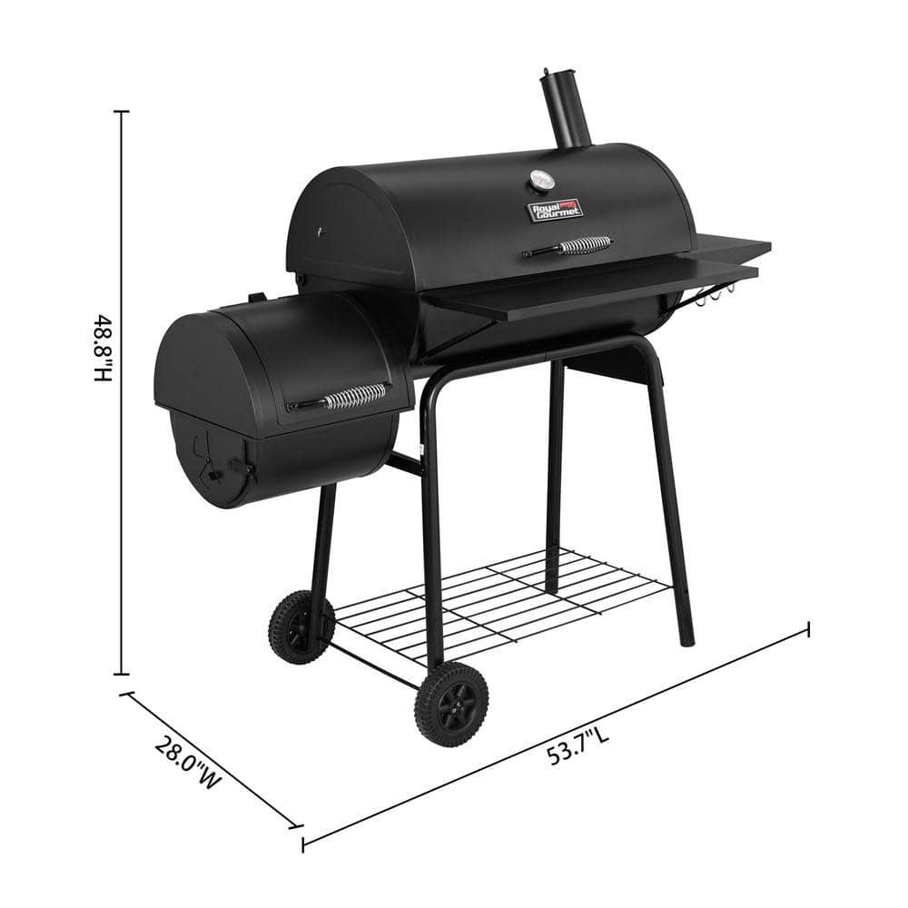 Royal Gourmet Charcoal Grill with Offset Smoker and Side Table in Black plus a Cover