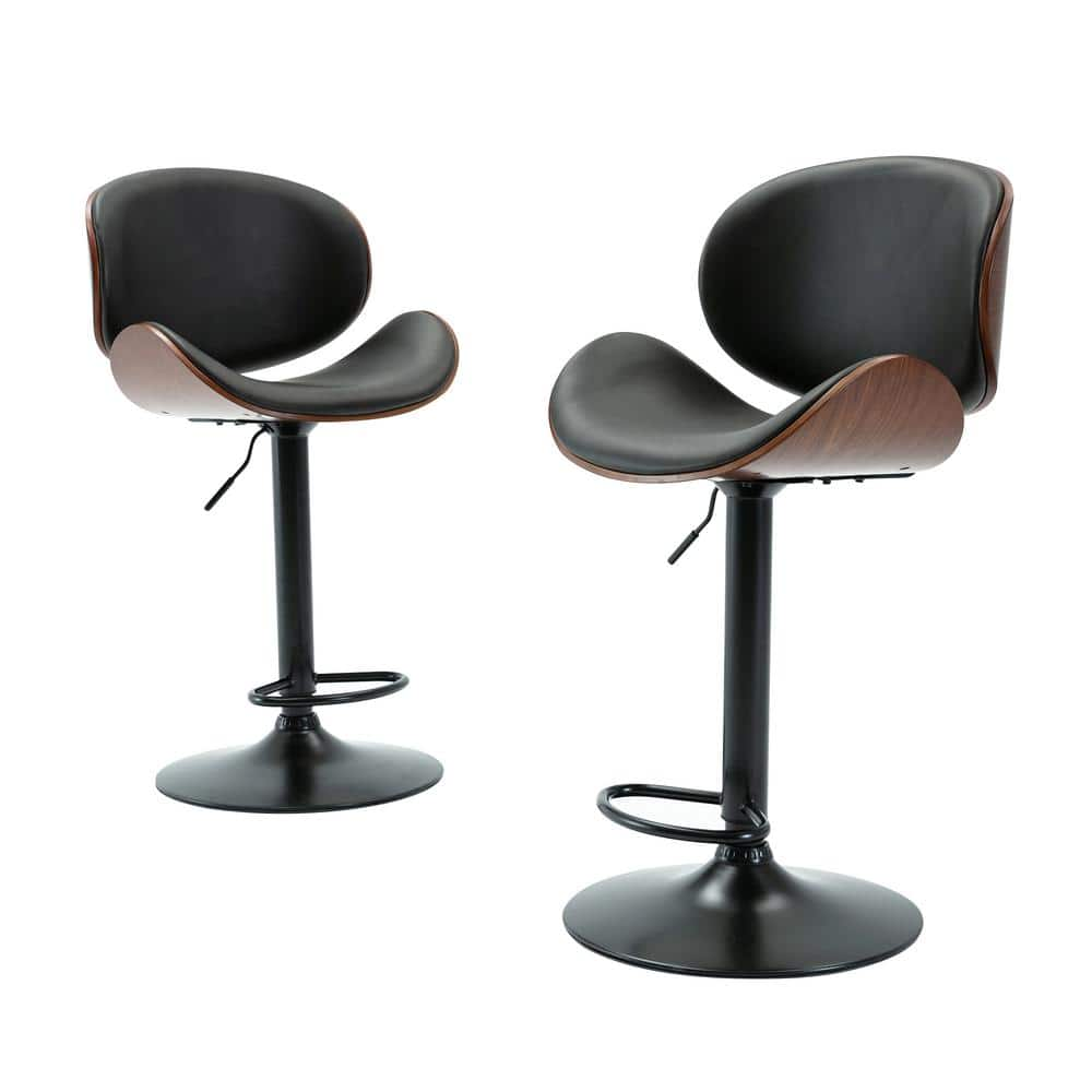 46 in height Black Pu Wanut Wood Back Mental frame Stool height 28.74 in Bentwood Adjustable Bar Stools HM21222002