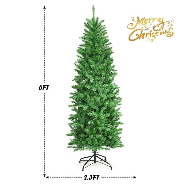 5FT 6FT Artificial Christmas Tree Hinged Fir Pencil Tree with Lights