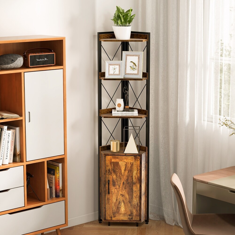 Costway 6 Tier Corner Shelf Bookshelf Industrial Storage Rack Cabinet   19'' x 12.5'' x 71'' (L x W x H)