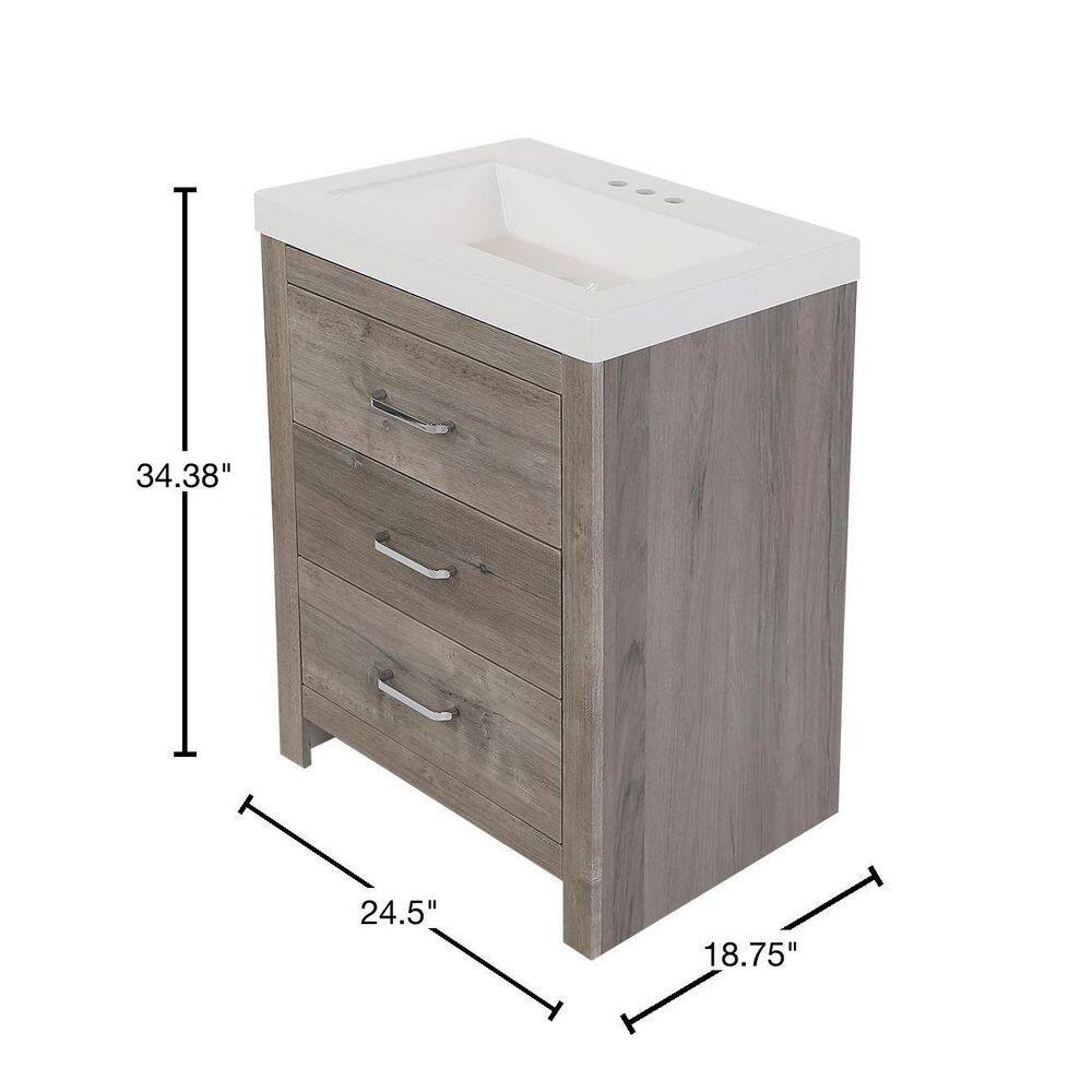 Glacier Bay Woodbrook 24 in. W Bath Vanity in White Washed Oak with Cultured Marble Vanity Top in White with White Sink WB24P2-WO