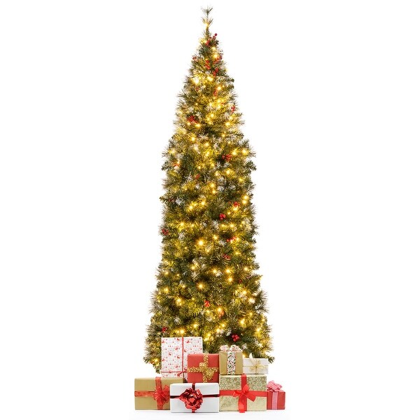 7 FT PreLit Artificial Hinged Slim Pencil Christmas Tree