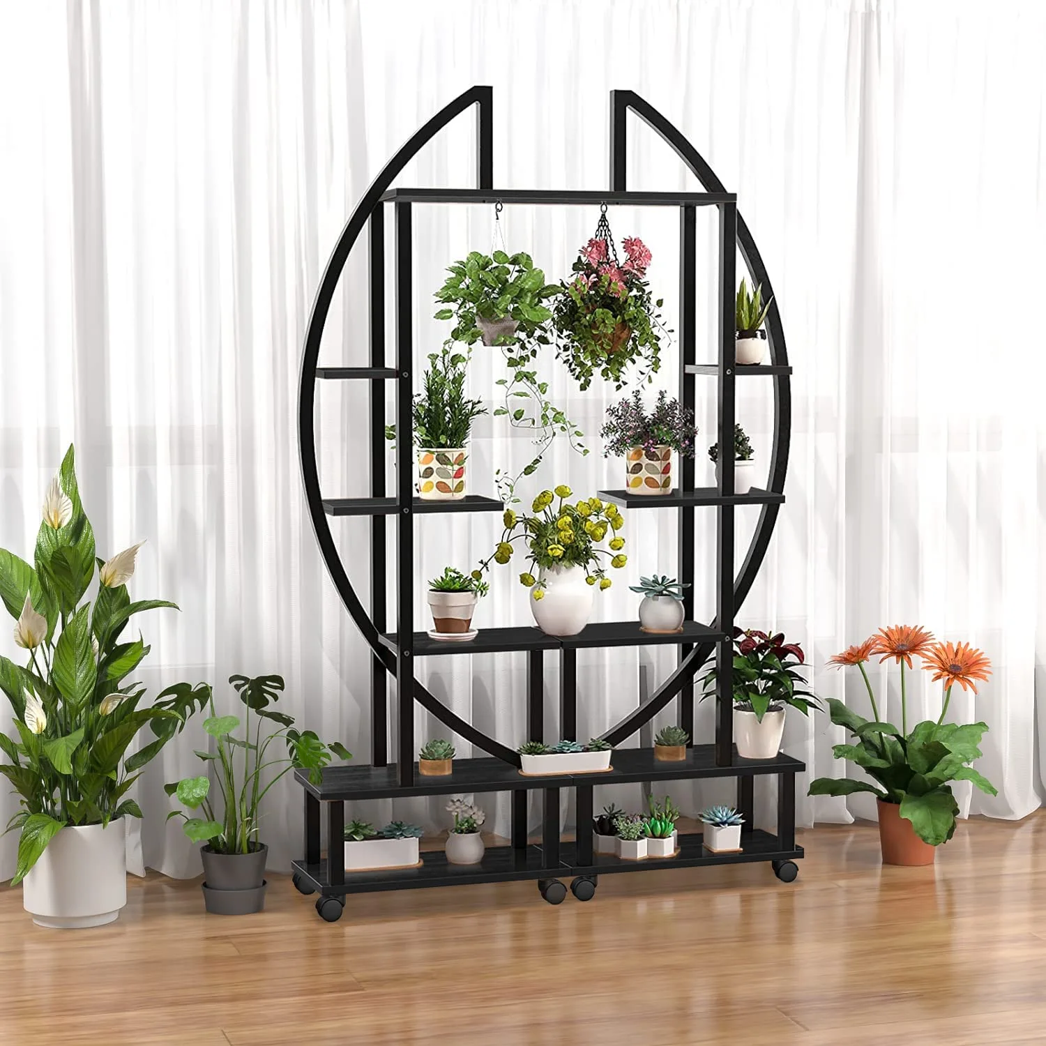 Metal Plant Stand Indoor with Wheels, Creative Heart Shape Plant Shelf Holder, 6 Tier Tall Plant Stand for Indoor Plants Multiple Plant Rack for Home Decor, Balcony, Patio, Garden.Extra Gardening Tools &Screwdriver Drill Bit as gifts