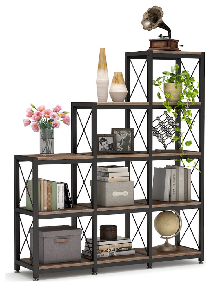 9 Cubes Stepped Etagere Bookcase   Industrial   Bookcases   by Tribesigns  Houzz