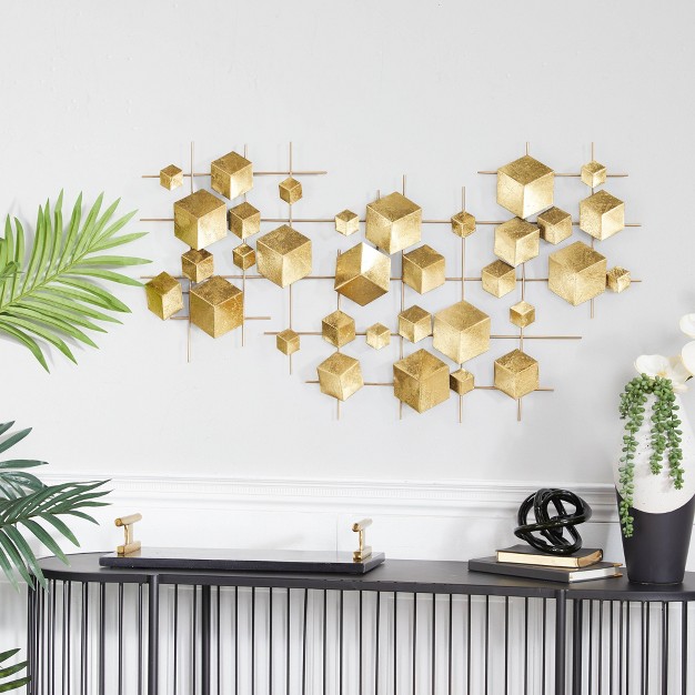 Metal Geometric 3d Cube Relief Wall Decor Gold Cosmoliving By Cosmopolitan