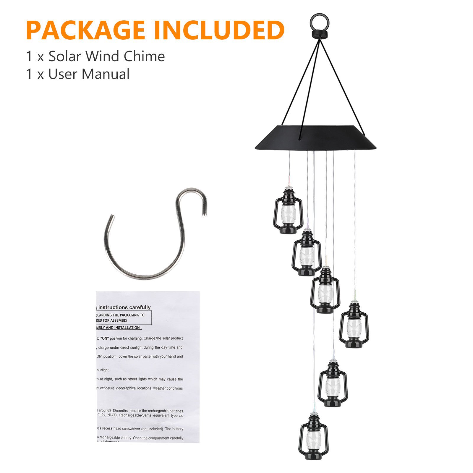 Wind Chimes Outdoor， TSV Garden Solar Mobile Color-Changing LED Light， Waterproof Automatic Spiral Wind Chimes， Portable Lanterns Wind Bell for Patio Deck Home， Gifts on Mother's Day Birthday