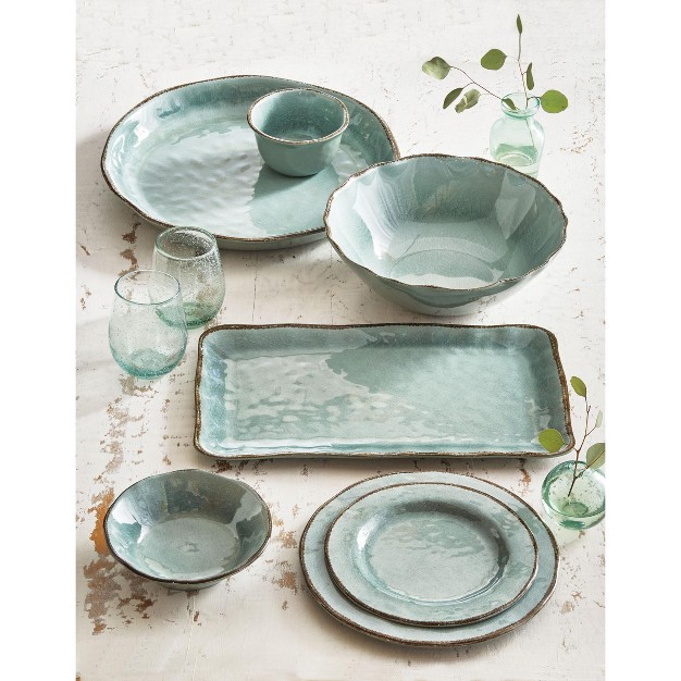 Veranda Cracked Glazed Solid Wavy Edge Melamine Serveware Bowl Dishwasher Safe Indoor Outdoor Slate Blue