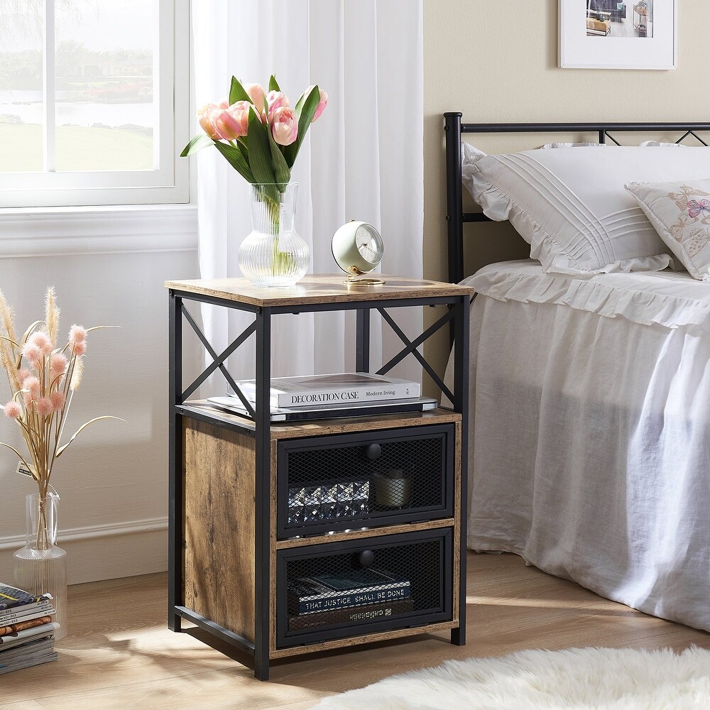 VECELO 23.8'' Tall Nightstand with Storage Shelves