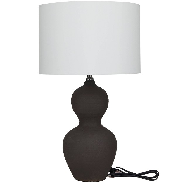 X 15 quot Ceramic Gourd Style Base Table Lamp With Drum Shade Black Cosmoliving By Cosmopolitan